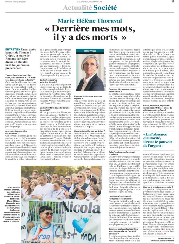 marie hélène thoraval dans le jdd 1 an après crépol